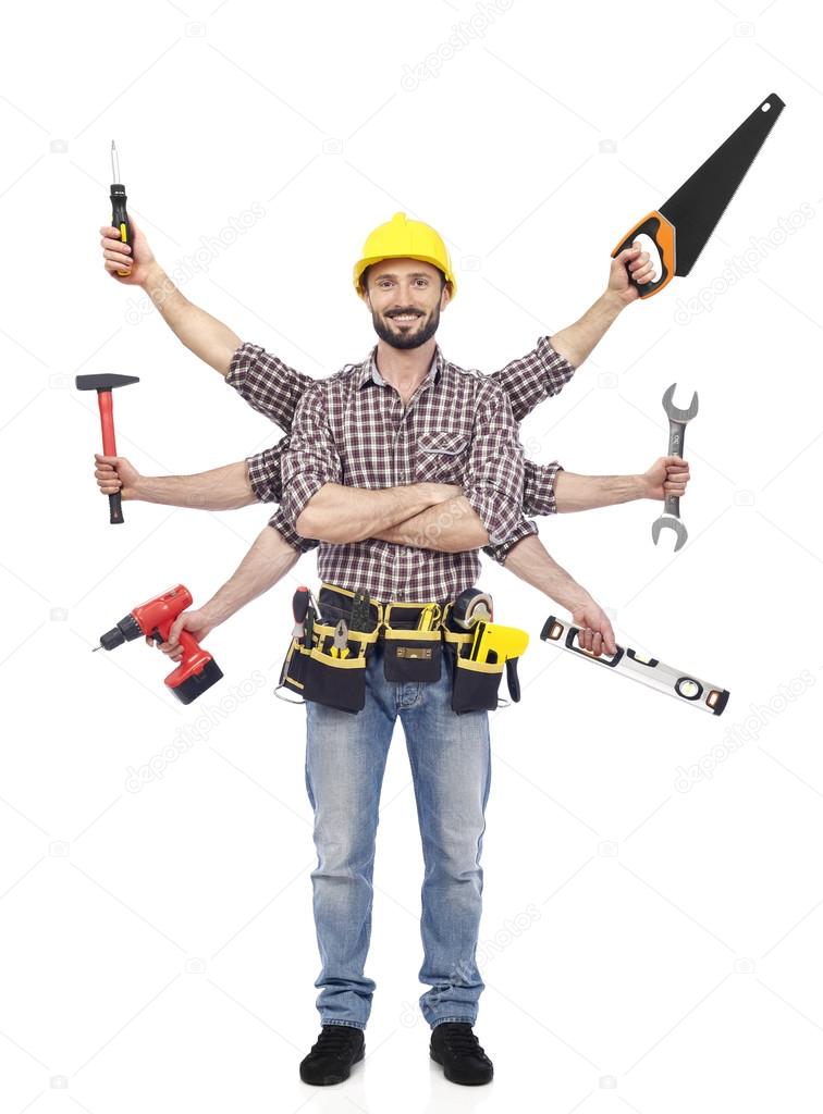 Multi-arm handyman with tools