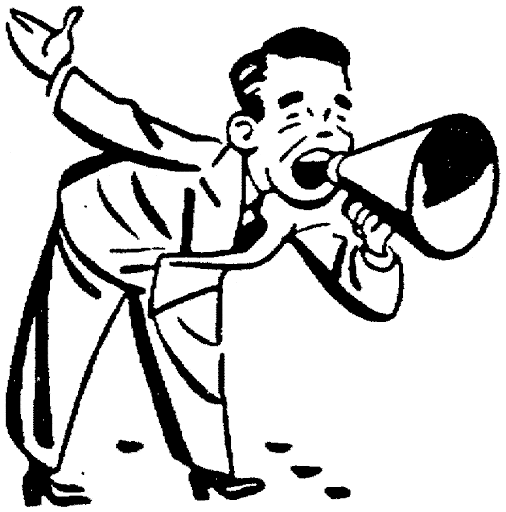 Old style cartoon image of man shouting into a megaphone